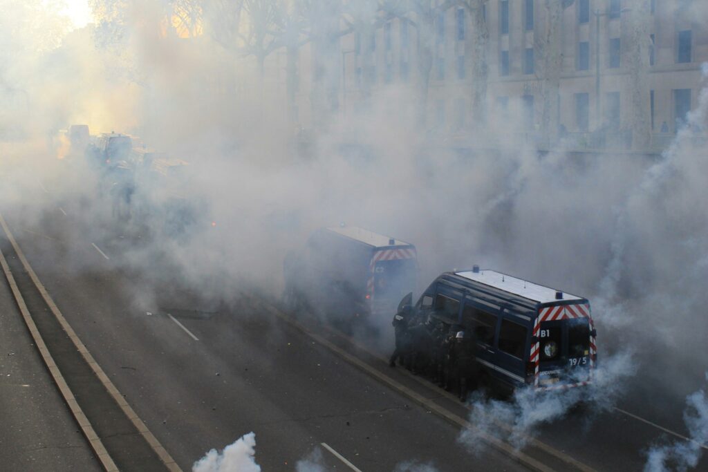 smoke around a riot vehicle