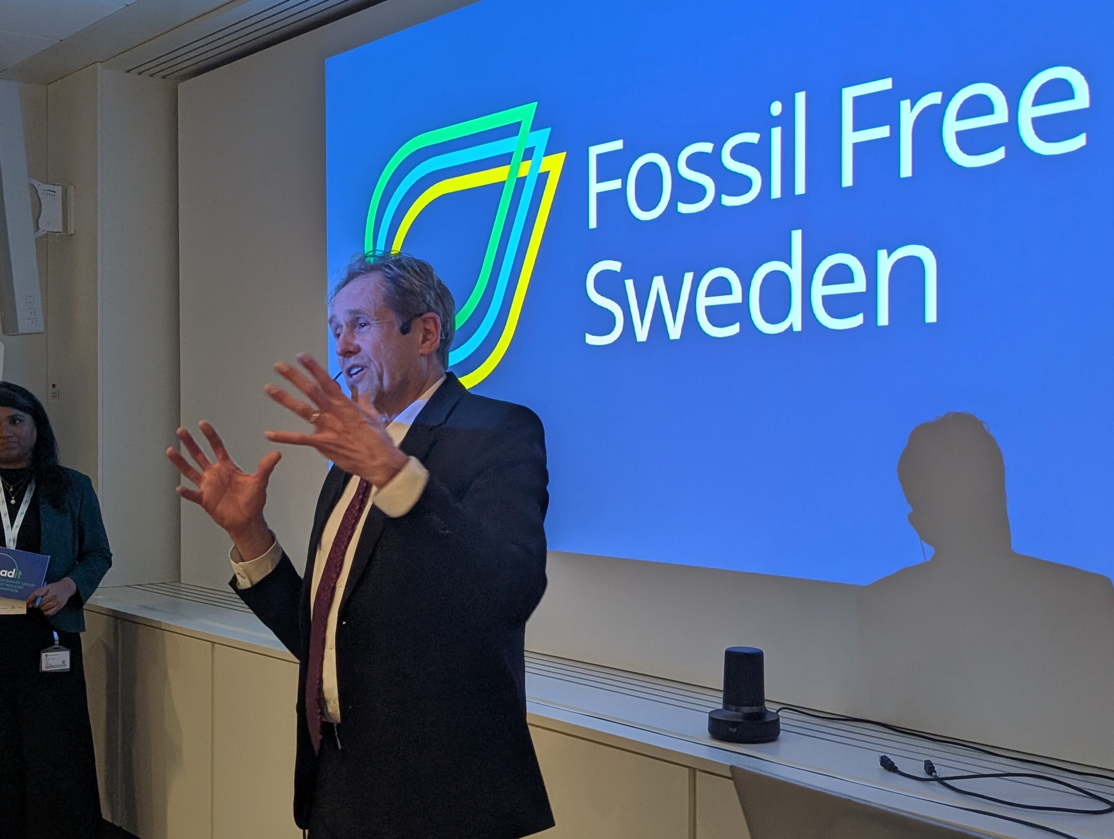 Svante Axelsson, Fossil Free Sweden, explaining Swedish decarbonization pathways. Photo: Jane Birch/LeadIT
