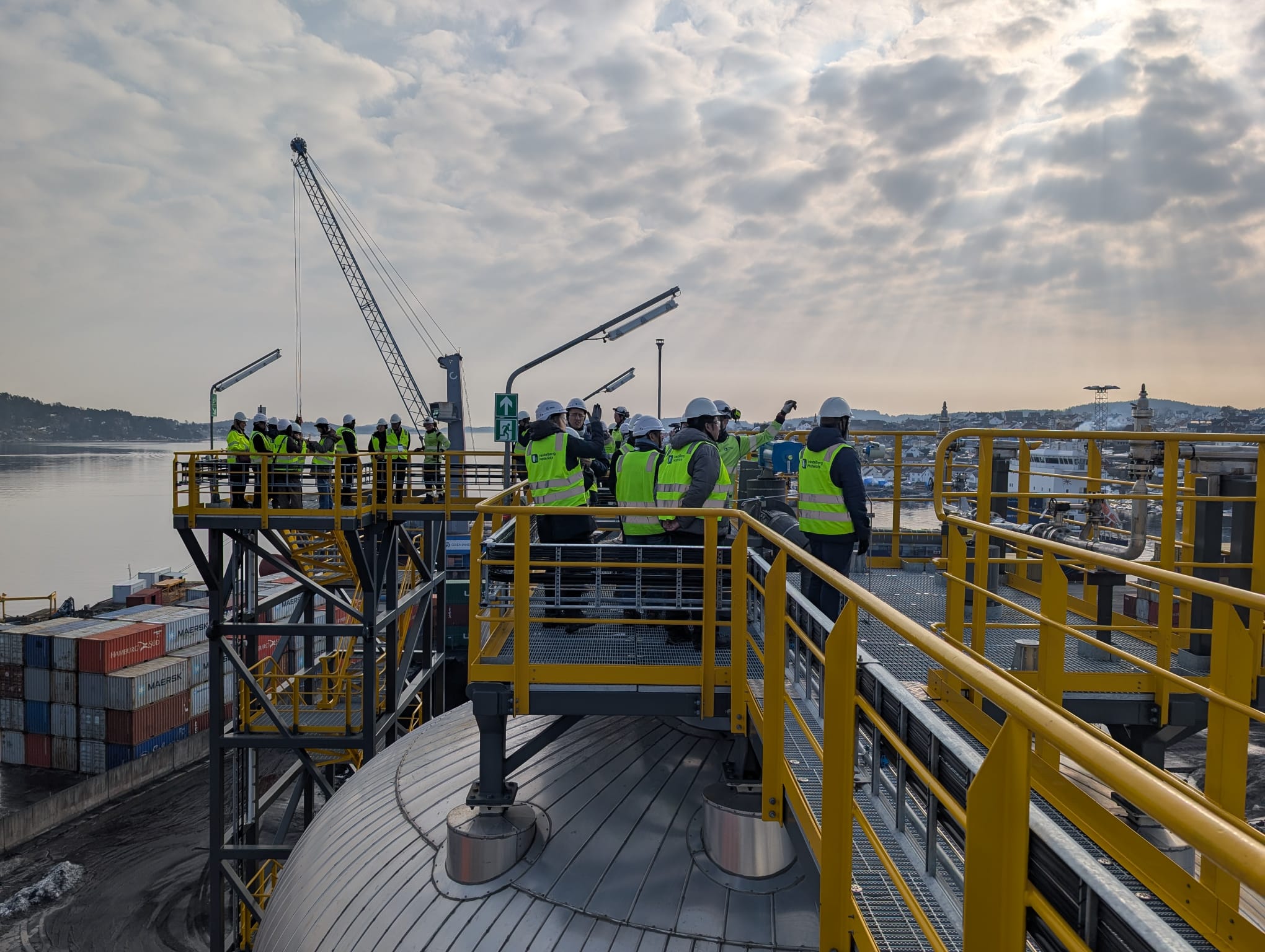 On top of the CO2 storage tanks at Heidelberg Materials CCS in Brevik. Photo: Jane Birch/LeadIT