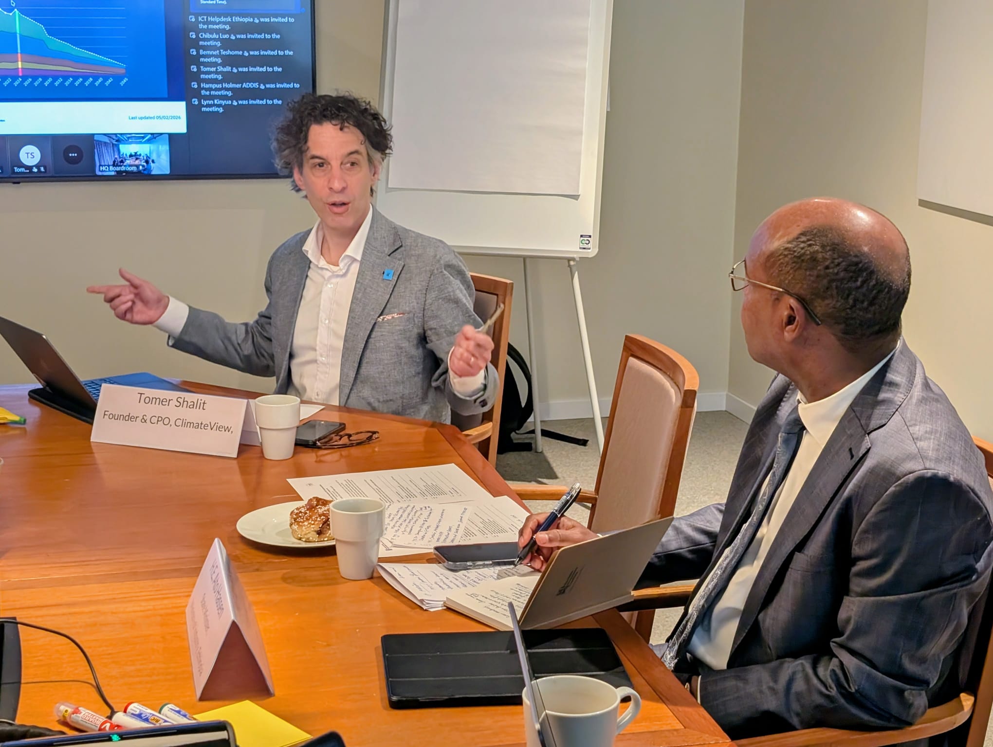 Tomer Shalit, CPO & Co-Founder ClimateView and Hassan Mohammed, State Minister, Ministry of Industry, Ethiopia. Photo: Jane Birch/LeadIT