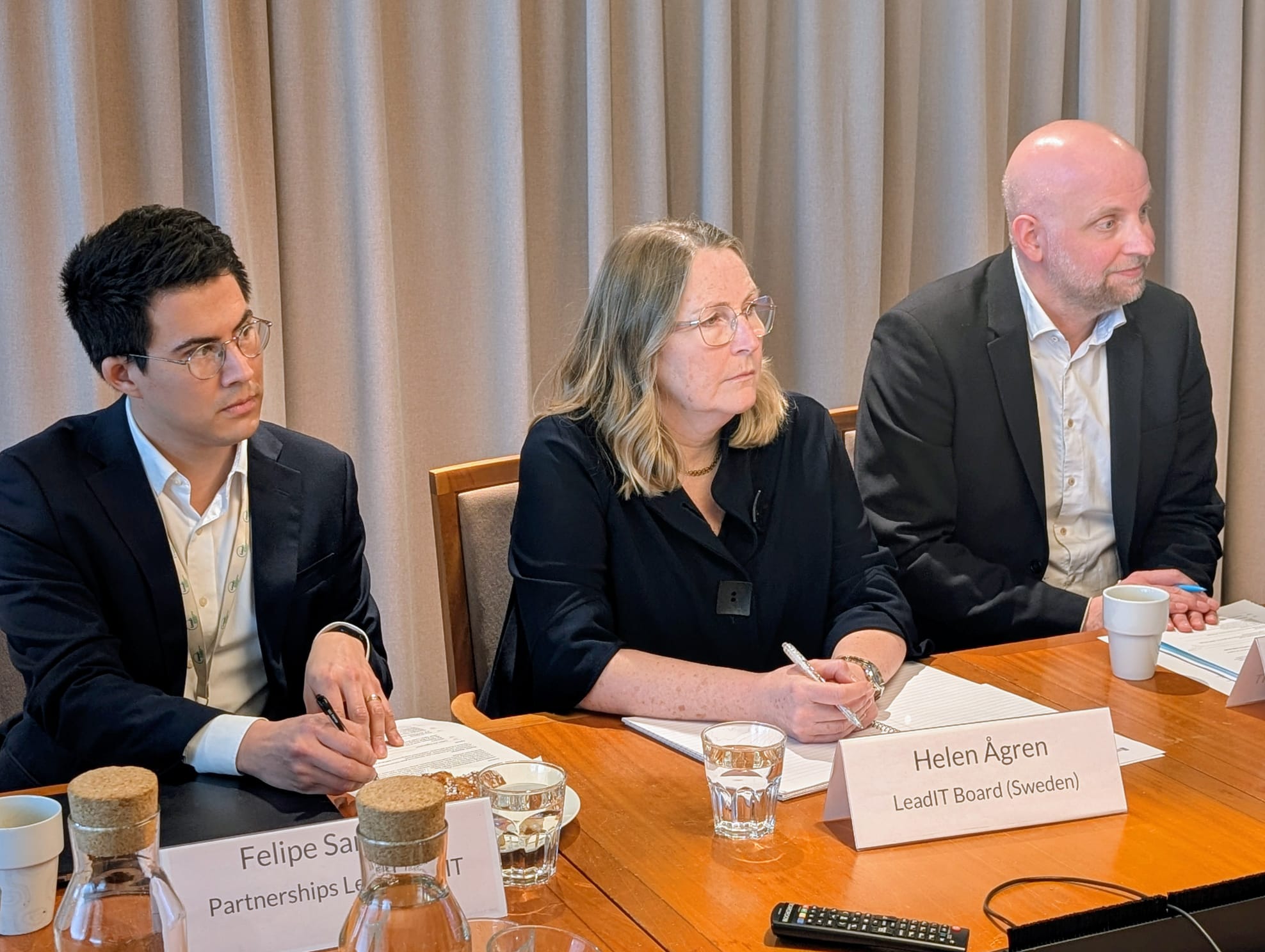 Felipe Sanchez, Partnerships Lead, LeadIT; Helen Ågren, LeadIT Board (Sweden); Per Andersson, Head of Secretariat, LeadIT. Photo: Jane Birch/LeadIT