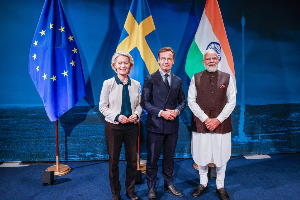 Ursula von der Leyen, President of the European Commission; Ulf Kristersson, Prime Minister of Sweden, and Narendra Modi, Prime Minister of India. Photo: Magnus Liljegren/Government Office